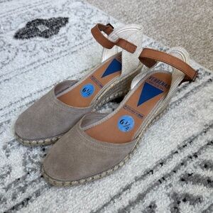 Beige Espadrille Wedges with Ankle Strap